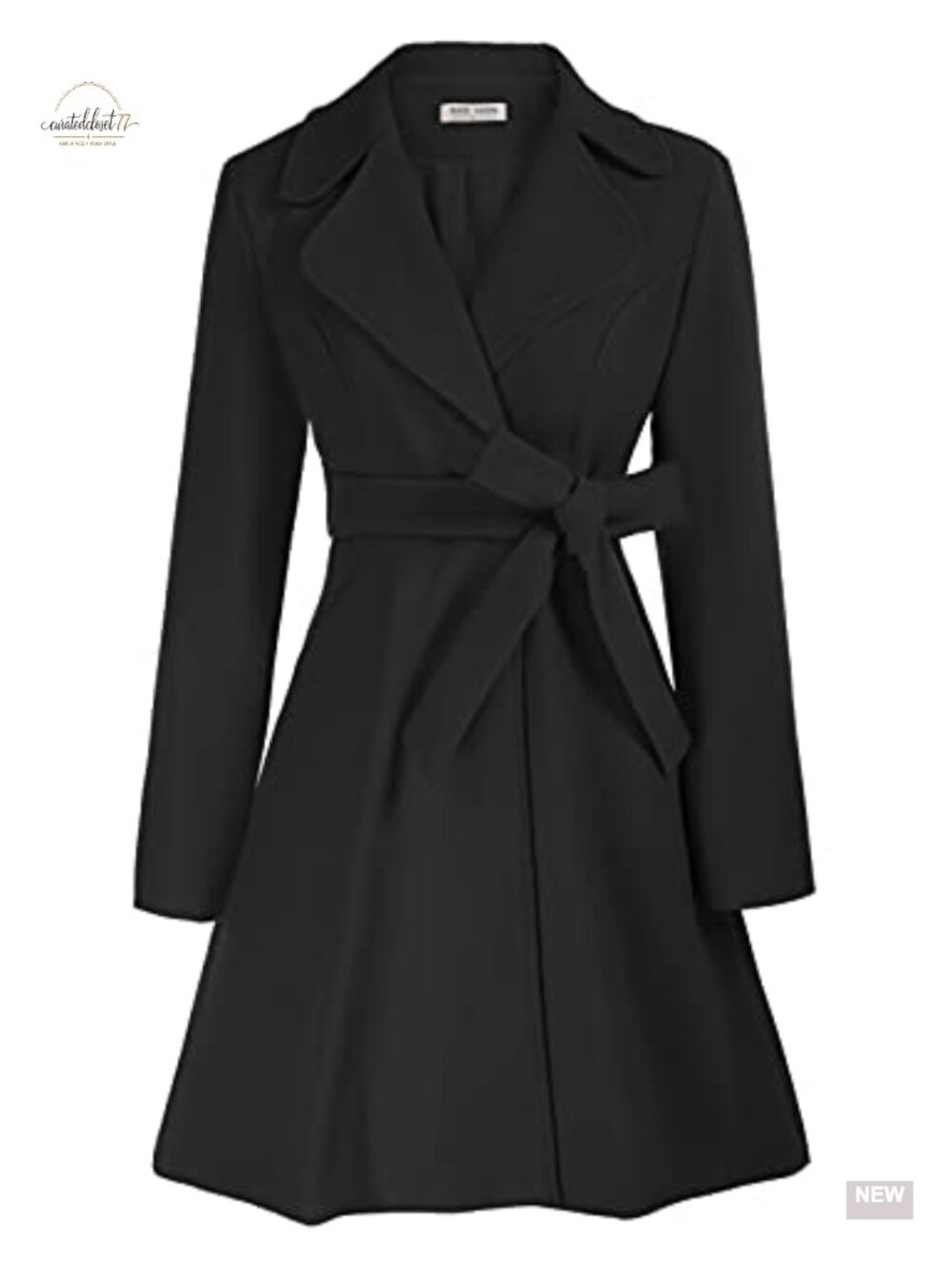 Wool Blend A-Line Peacoat Belted Notch Lapel Overcoat Fall Winter Trench Coat